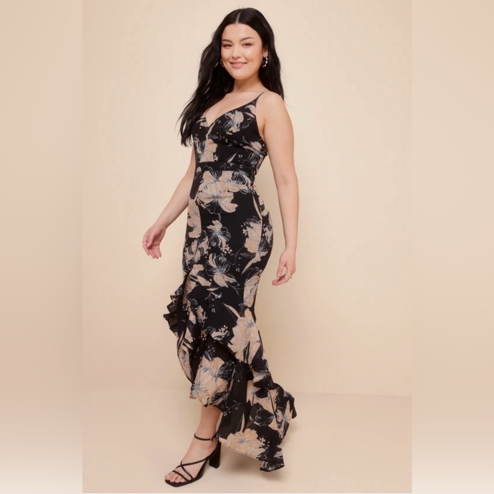 Lulus NWT “Darling Daylily” Black Floral High-Low Maxi Dress.  Size Medium. - Picture 15 of 15